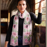 Pink gradient floral Chiffon Scarf<br><div class="desc">Long rectangle chiffon scarf with beautiful Pink flowers on a pink gradient background with a strip of little hearts on both sides of each floral/leaf pattern. You can pick any of the available size. This scarf would make a perfect gift for her, your mother, sister, girlfriend or a friend.</div>