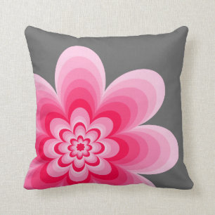 Pink Gradient Flower, Grey Pillow