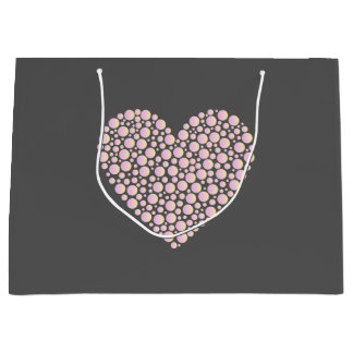 Pink Gradient Heart Circles – Dark Grey Minimal  Large Gift Bag