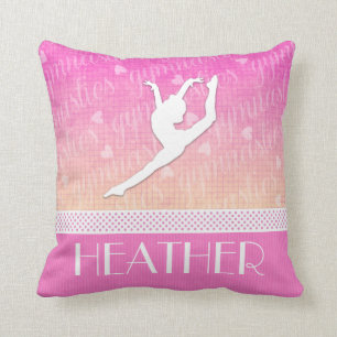 Pink Gradient Passionate Gymnastics with Monogram Throw Pillow