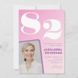 Pink Gradient Photo 82nd birthday Invitation