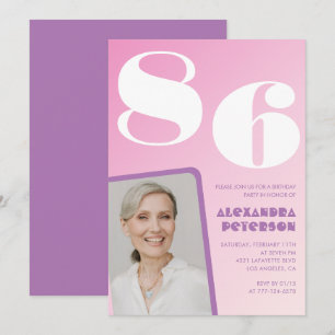 Pink Gradient Photo 86th birthday Invitation