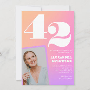 Pink Gradient Retro Photo 42nd birthday Invitation