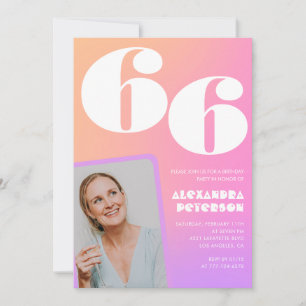 Pink Gradient Retro Photo 66th birthday Invitation