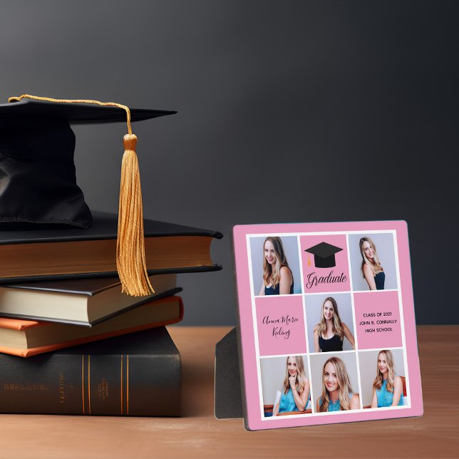 Pink Graduate Photo Collage Cute Graduation Plaque (Creator Uploaded)