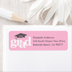 Pink Graduation Bold Modern Type Grey Cap Address