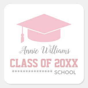 pink graduation cap / class of female grad square sticker