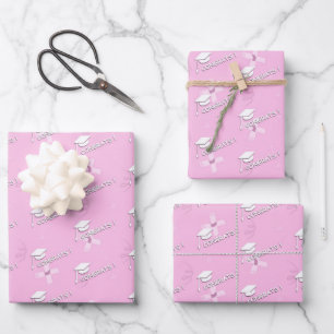 Pink Graduation Cap Diploma High School College Wrapping Paper Sheet