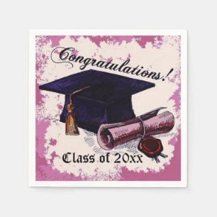 Pink Graduation Cap & Diploma Napkins