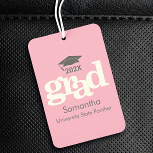 Pink Graduation Cap Modern Bold Grey Typography Air Freshener