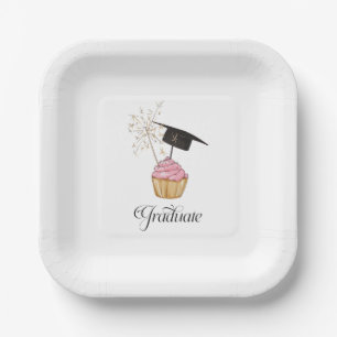 Pink Graduation Cupcake Graduate Paper Plate