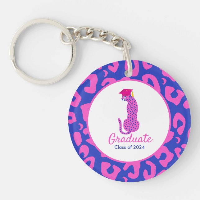 Pink Graduation Leopard Keepsake  Keychain (Front)