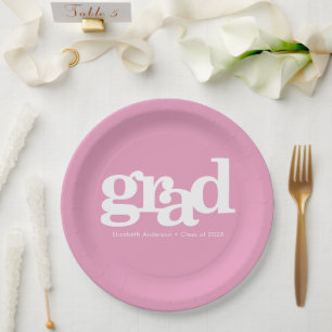 Pink graduation modern bold simple typography name paper plate