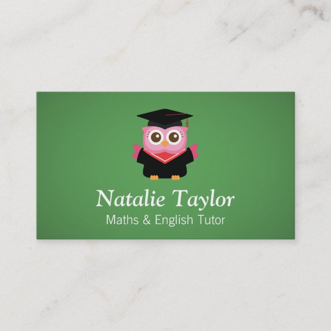 Pink Graduation Owl, Personal Tutor or Teacher Business Card (Front)