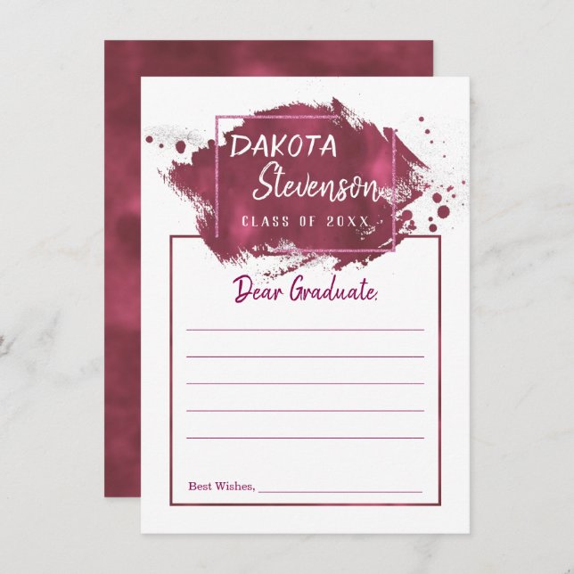 Pink Graduation | Paint Splatter Grad Party Advice Invitation (Front/Back)