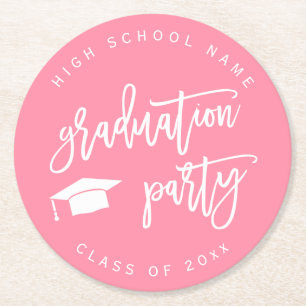 Pink Graduation Party Class of  Round Paper Coaster