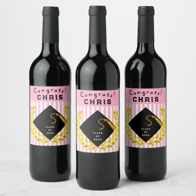 Pink Graduation Party Gift Wine Label (Bottles)