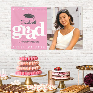Pink graduation photo grey cap simple bold modern banner