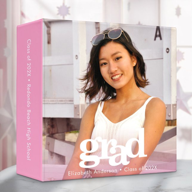Pink graduation photo modern typography keepsake binder (Creator Uploaded)