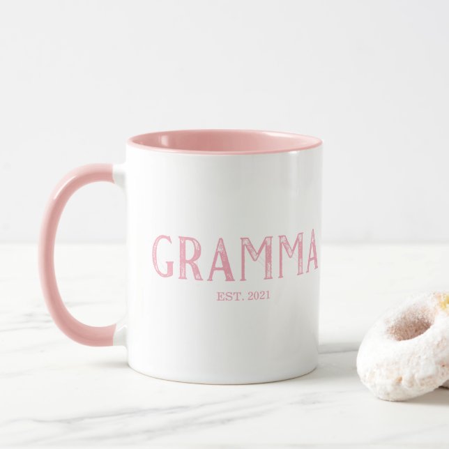 Pink Gramma Year Established Mug (With Donut)