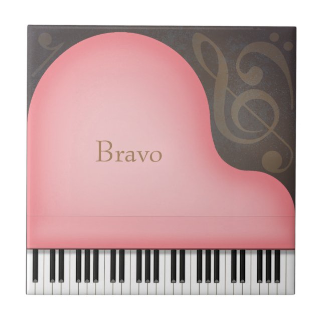 Pink Grand Piano Personalized Romantic Music Tile (Front)