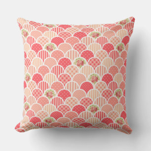 Pink grandmillenial floral scalloped waves throw pillow