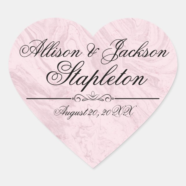 Pink Granite Marble Heart-Shaped Wedding Sticker (Front)