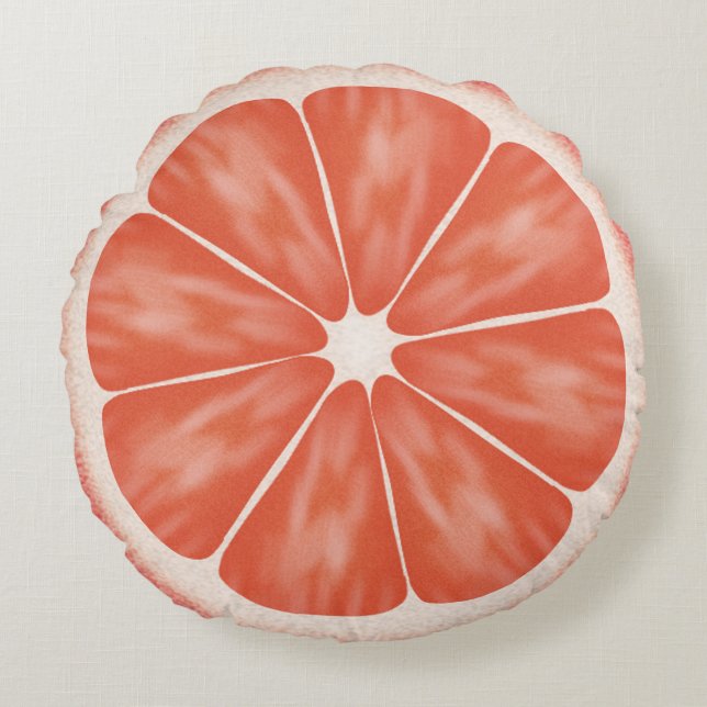 Pink Grapefruit Citrus Fruit Slice Round Pillow (Front)