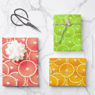 Pink Grapefruit  Orange and Lime Slices  Wrapping Paper Sheet