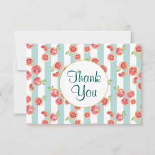 Pink Grapefruit Pattern on Green Stripes Thank You Card