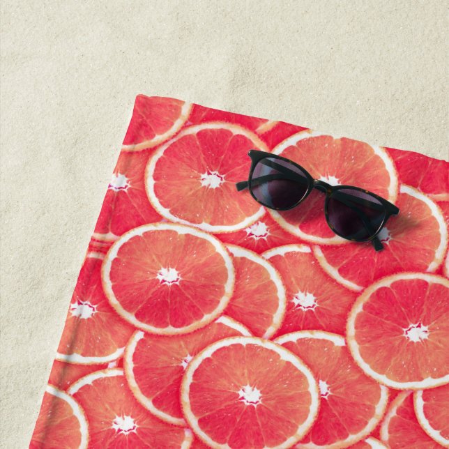 Pink Grapefruit Slice Digital Montage Beach Towel (In Situ)