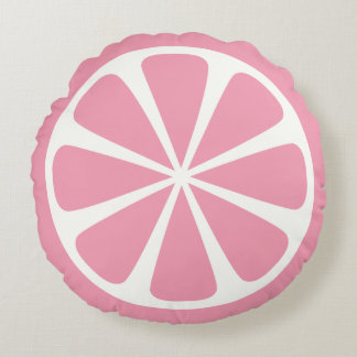 Pink Grapefruit Slice Summer Round Throw Pillow