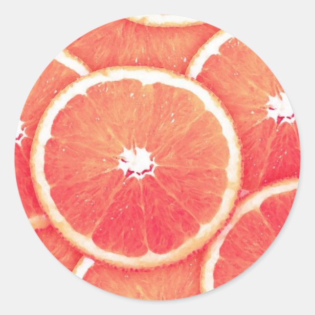 Pink grapefruit slices classic round sticker (Front)