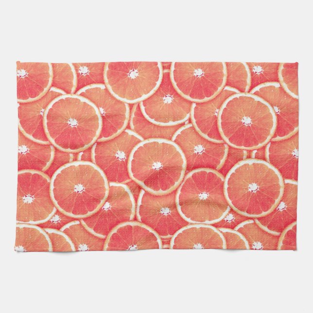 Pink grapefruit slices kitchen towel (Horizontal)