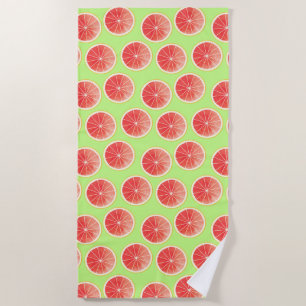 Pink Grapefruit Slices Pattern Beach Towel