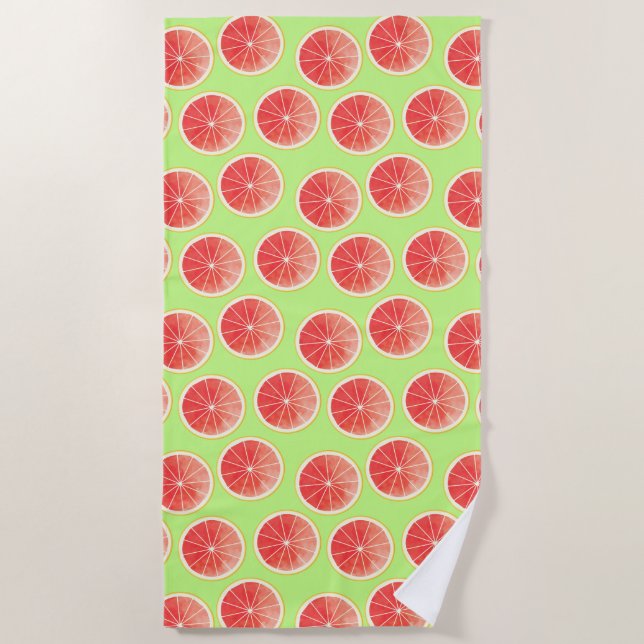 Pink Grapefruit Slices Pattern Beach Towel (Front)