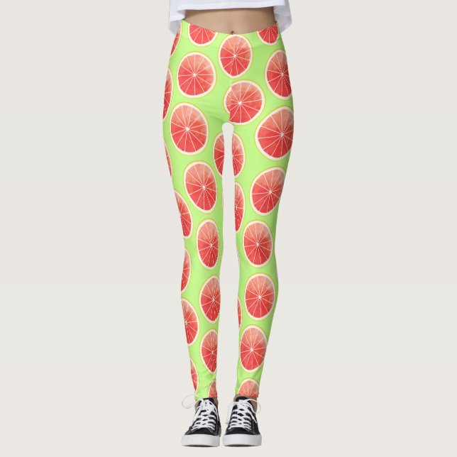 Pink Grapefruit Slices Pattern Leggings (Front)
