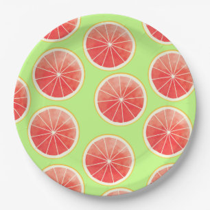 Pink Grapefruit Slices Pattern Paper Plate