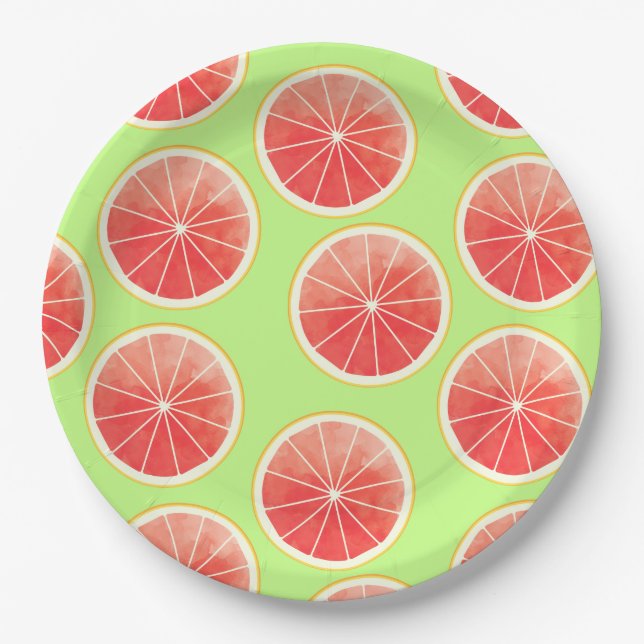 Pink Grapefruit Slices Pattern Paper Plate (Front)
