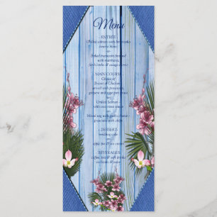 Pink Graphic Flowers on Blue-wood-fabric Texture Menu