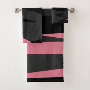Pink Gray and Black Abstract Bath Towel Set