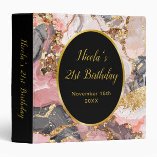 Pink, Gray and Gold Marble Agate Birthday Party Binder