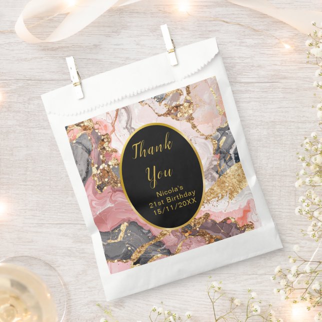 Pink, Gray and Gold Marble Agate Birthday Party Favour Bag (Clipped)