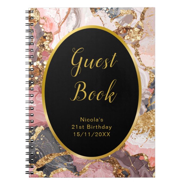 Pink, Gray and Gold Marble Birthday Guest Book (Front)