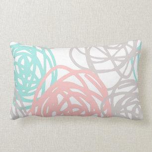 Pink Gray and Teal Doodle Pattern Lumbar Pillow