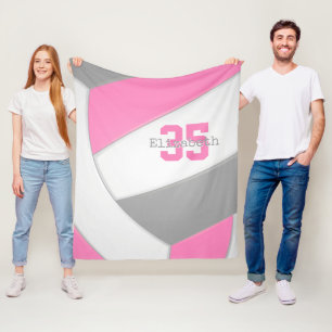 pink gray and white girls volleyball personalized fleece blanket