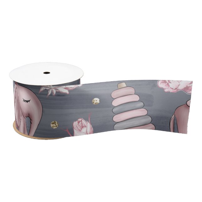 PINK & GRAY BABY GIRL ITEMS SATIN RIBBON (Spool)
