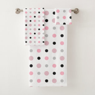 Pink, gray, black and white bath towel set