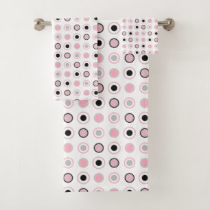 Pink, gray, black and white bath towel set