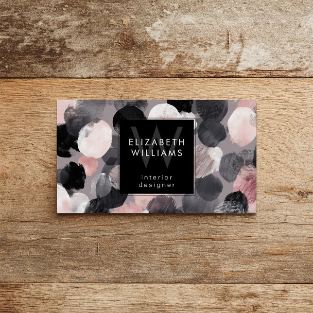Pink Gray Black Monogram Modern Business Cards (Créateur téléchargé)